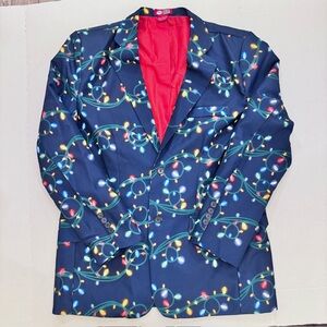Christmas Lights Blazer Jacket – Dec 25th Navy Blue Holiday Ugly Sweater